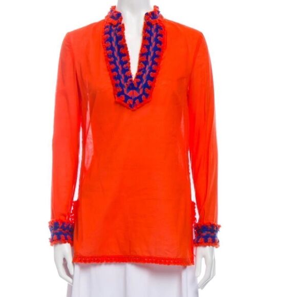 Samba Fringe-trim Cotton Tunic Top, Orange - Picture 2 of 4
